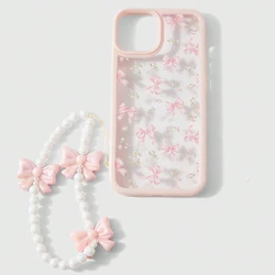 Charming Korean Pink Bowknot Case with Pearl Lanyard - iPhone 12 (1)