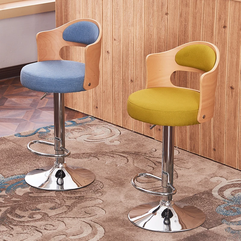 Modern Style Bar Stool Solid Wood Bar Stools Home Retro Back Lift Swivel Chair Rotary High Stool Front Desk Cashier Chair