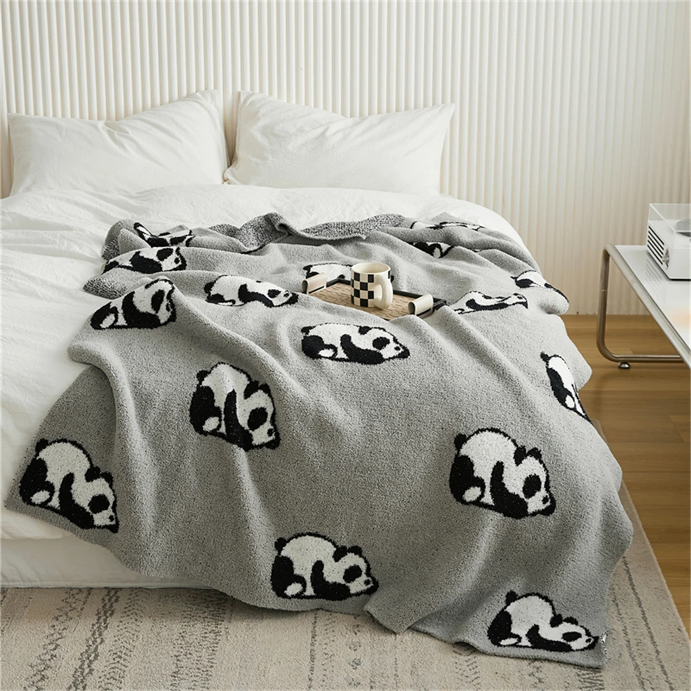 

Cartoon Panda Knitted Blanket Portable Sofa Blankets For Beds Bedroom Decor Office Napping Travel Camping Throw Blanket Shawl