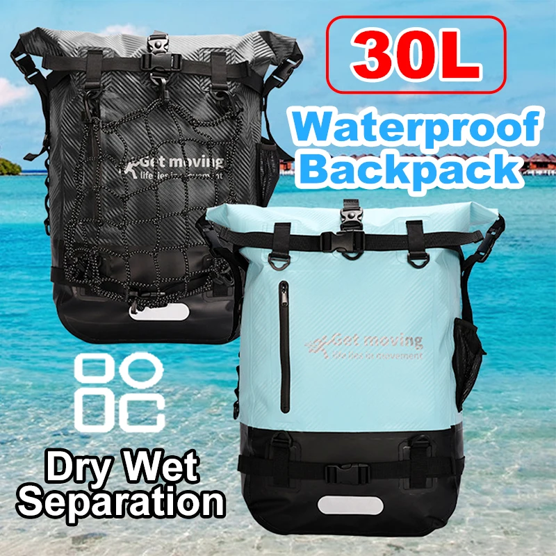 Waterproof Dry Bag Multifunctional Dry Wet Separation Bag Outdoor Trekking Travel Rafting 30L Waterproof Backpack Camping Equip