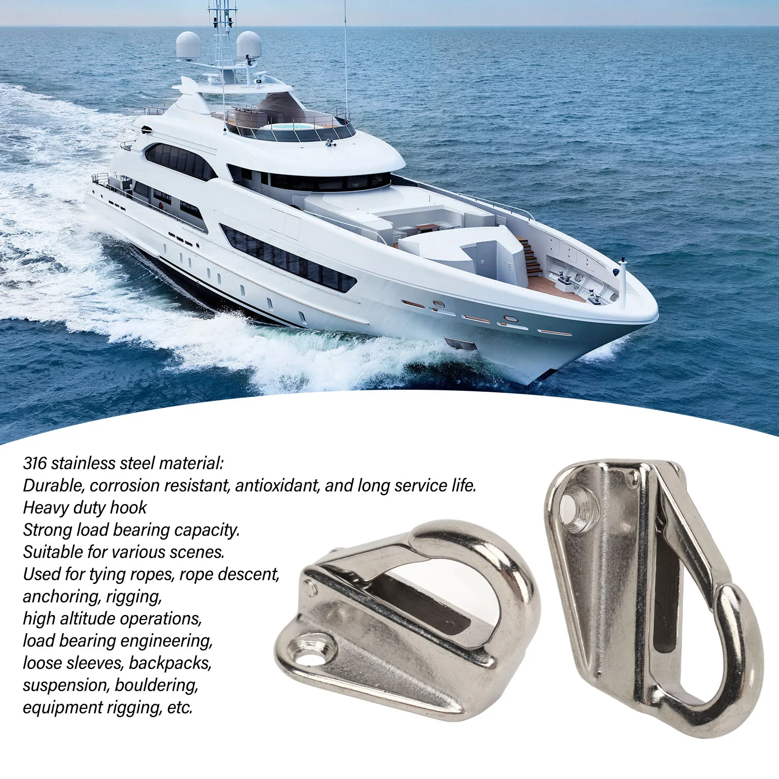 Œil De Coussin Bimini Marine City 304 - Acier Inoxydable Pour Bateau - Taille Moyenne - Neuf