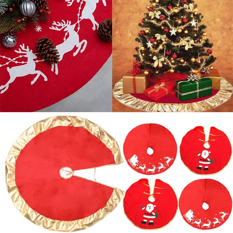 100/90cm Red Christmas Tree Skirts Non-woven Fabric Christmas Carpet Tree Skirt Decoration Christmas New Year Home Decoration