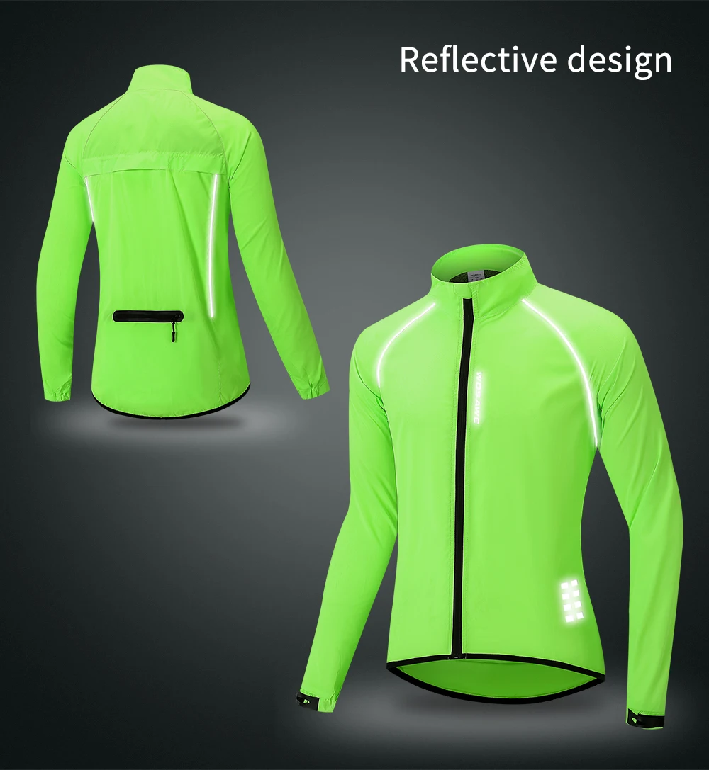 Cycling Jacket WOSAWE Men's Ultralight Reflective Windproof Long Sleeve MTB Road Bike Wind Coat Bicycle Clothing