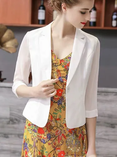 여성용 캐주얼 올 매치 3/4 슬리브 블레이저, 출퇴근용 우아한 싱글 버튼 얇은 겉옷, 봄, 신상 여름 3