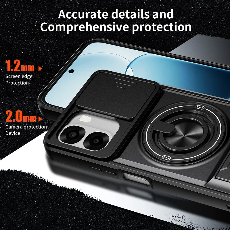 Enhanced Armor Phone Case with Lens Protection and Magnetic Ring Stand Holder