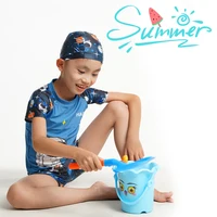 Boys Swimsuit 3-Piece Rashguard Sets Cute Cartoon Print Kids Beach Suit Short Sleeve Swimwear with Swim Hat Toddler BeachWear 6