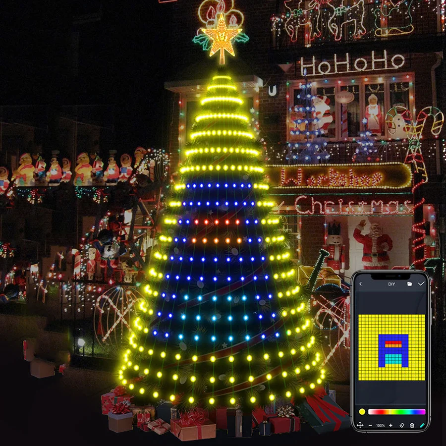 APP Smart Christmas Tree Lights DIY Bluetooth Point Control Symphony LED RGB Light String Christmas Decoration Atmosphere Light