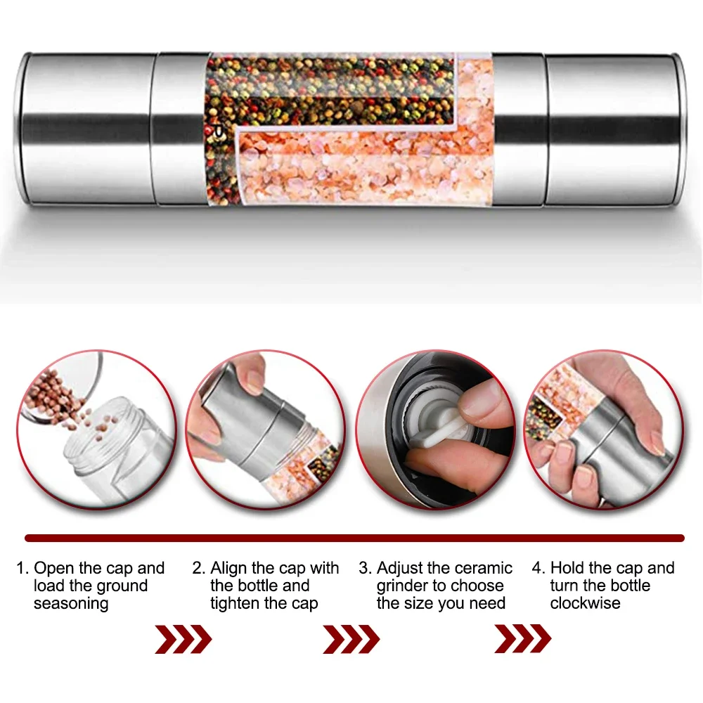 Salt and Pepper Grinder 2 In 1 Stainless Steel Manual Grinding for Cooking