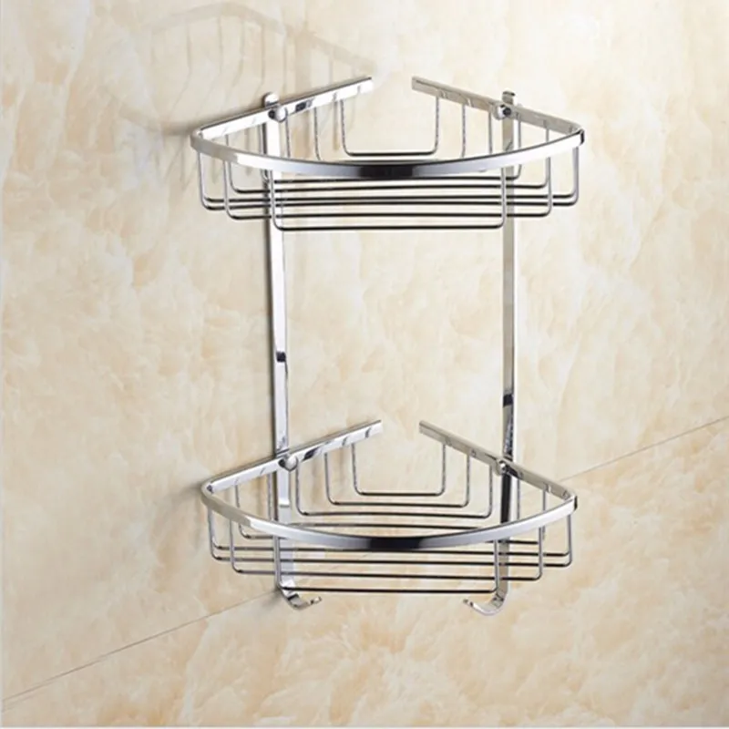 

Top Quality Brass Chrome Dual Tie Bathroom Corner Shelves With Robe Hook Basket Holder Bathroom Soap Holder Bath Shampoo Shelf