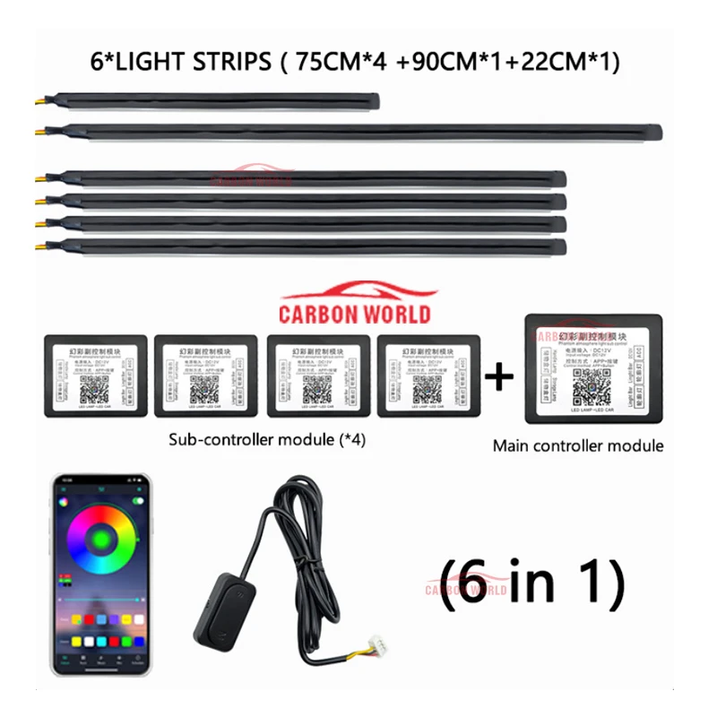 LED Araç İçi Ambiyans Şerit Işıkları RGB Fiber Optik Atmosfer Neon Aydınlatma Kiti, UYGULAMA Uzaktan Kumandalı Oto Dekoratif Lambalar