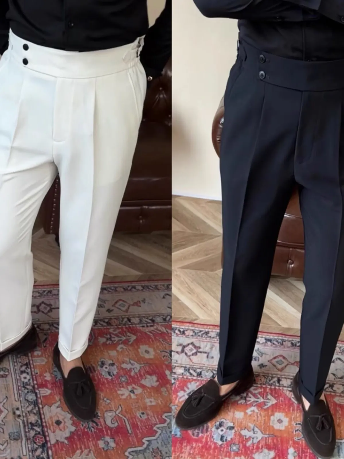 American Sle High Waist Paris Bule Men's Loose Straight Leg Workwear Long Pants Naples k Button Suit Pants Trendy