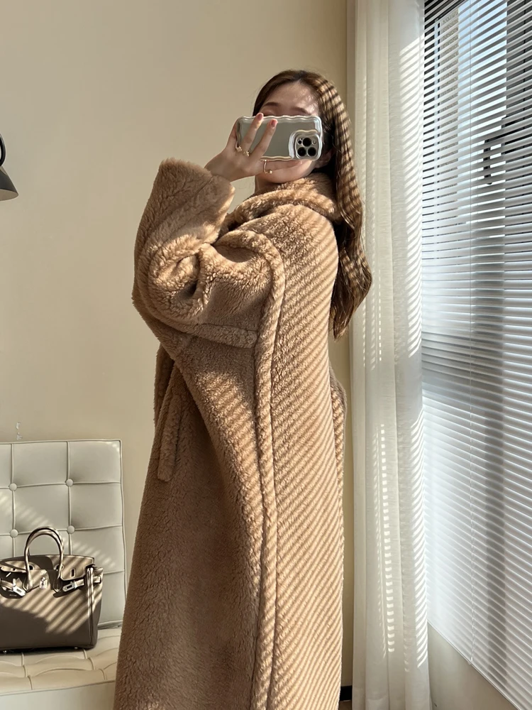 Winter teddy bear fur coat women's alpaca high-end fur profile mid