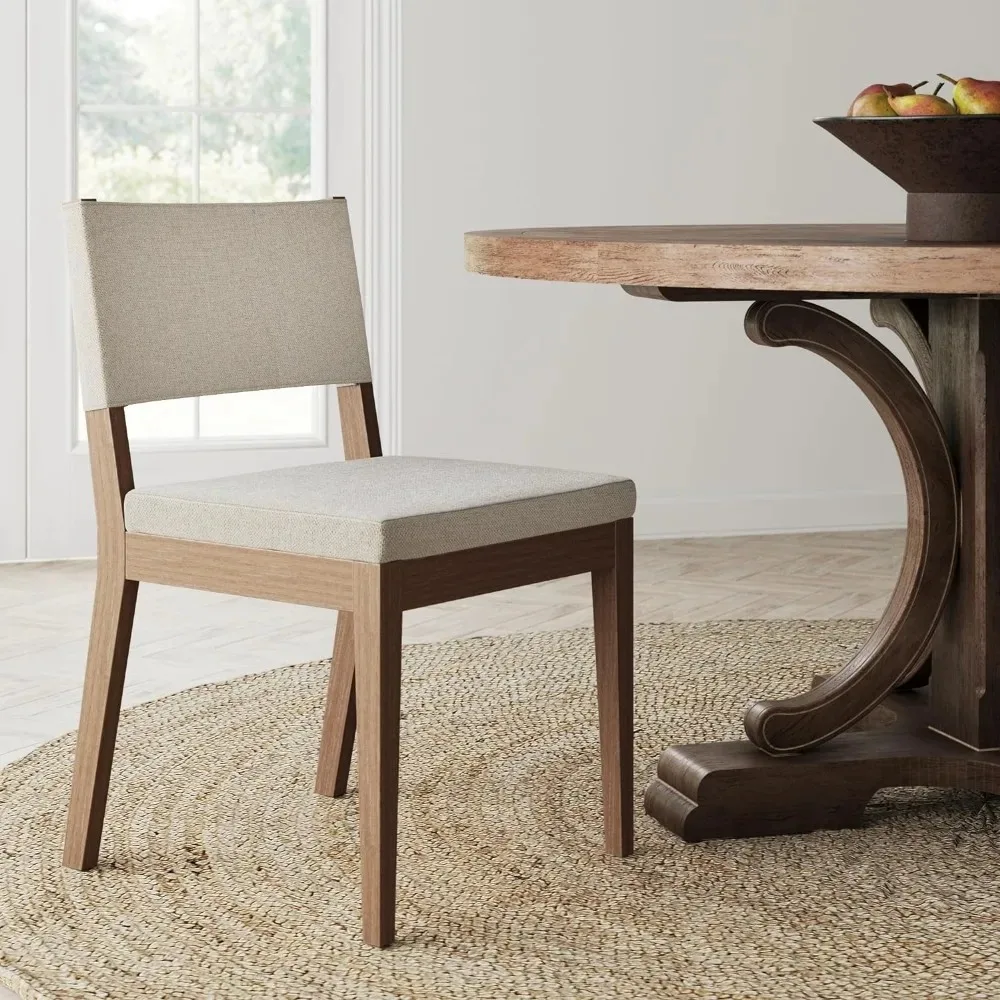 

Dining Chair, Modern Upholstered Dining Chair with Solid Rubberwood Legs in a Wire-Brushed Light Brown Finish, Dining Chairs