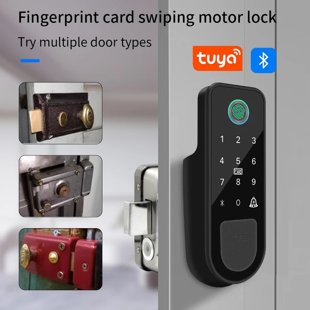 Tuya Smart Fingerprint Door Lock Outdoor Gate Lock Password IC Card NFC Remote App Unlock Home Electronic Rim Bolt Motor Locks 2