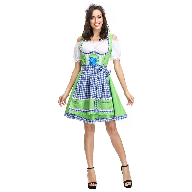 

Cosplay Costumes Bavarian Beer Costume Set Oktoberfest Dirndl Dress Party Maid Plaid Fancy Dress