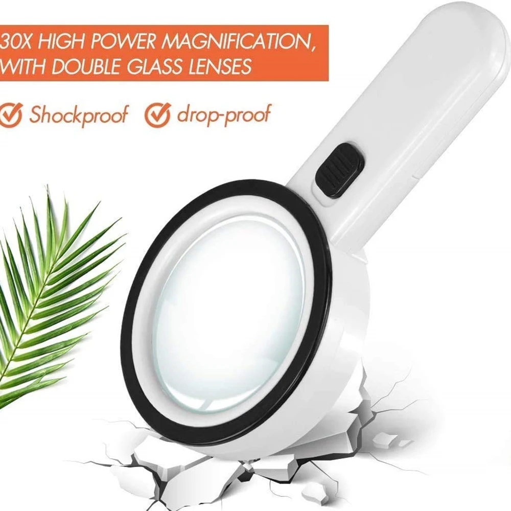 Magnifying glass Magnifying Glass with Light 30X Handheld Large Magnifying Glass 12 Led Illuminated Lighted Magnifier for Seniors Reading Solder