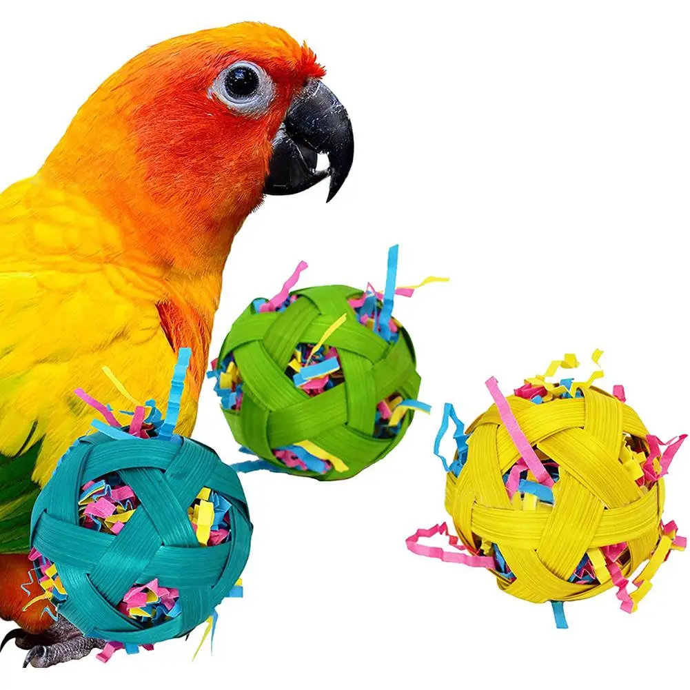 

3 Pcs Parrot Bird Paper Stuffed Foraging Balls Natural Bamboo Teeth Chewing Toy For Relief Boredom Anxiety