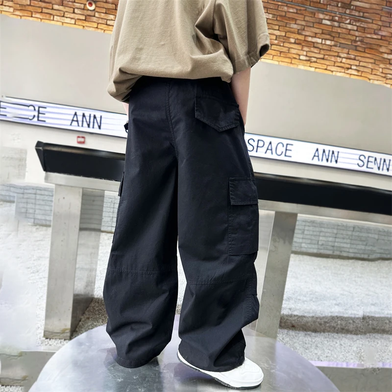 Kids Boys Loose Casual Trousers Summer Solid Pocket Cargo Pants 6-15y boys pants kids pants