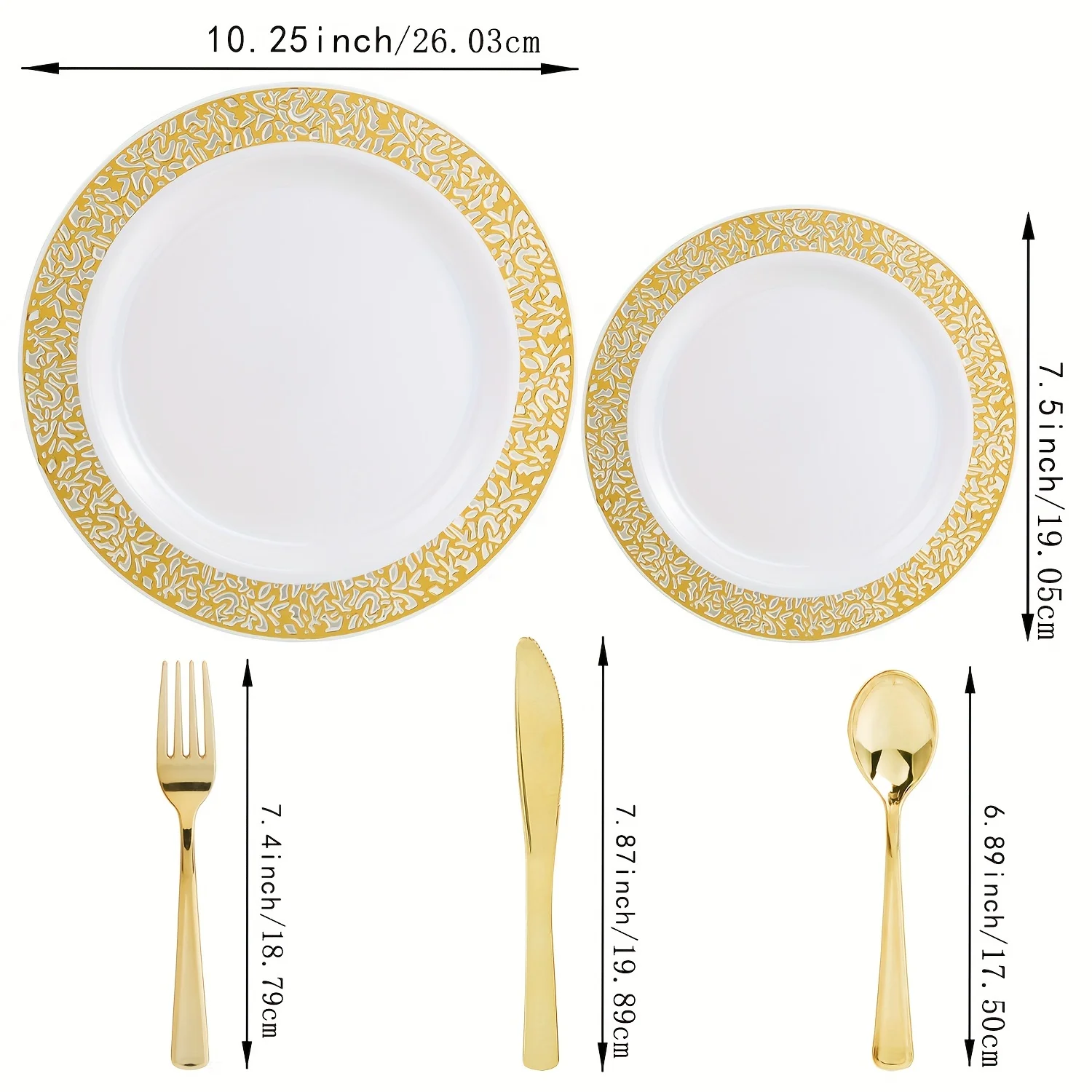 Description Picture 4 of itemElegant 100pc Golden Disposable Dinnerware Set - Perfect for Parties & Weddings, Includes Plates & Cutlery, Easy Cleanup