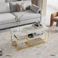 Table basse carrée 2-en-1 Comanlai, avec espace de rangement, table d'appoint, aspect marbre, structure en métal doré pour salon 4
