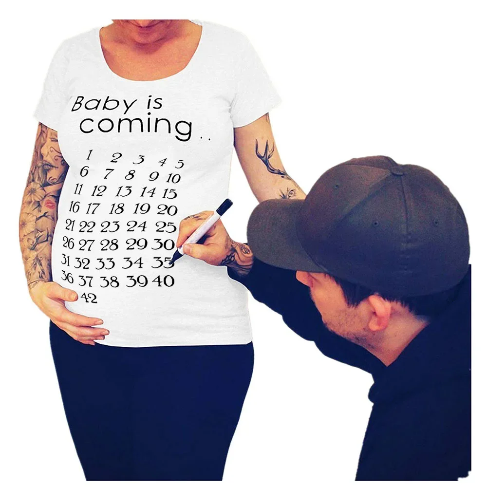Baby Is Coming Calendar Maternity T-shirt Clothing Pregnant Letter Print Baby Is Coming Pregnants Tops Blouse Short Sleeve Tops 3