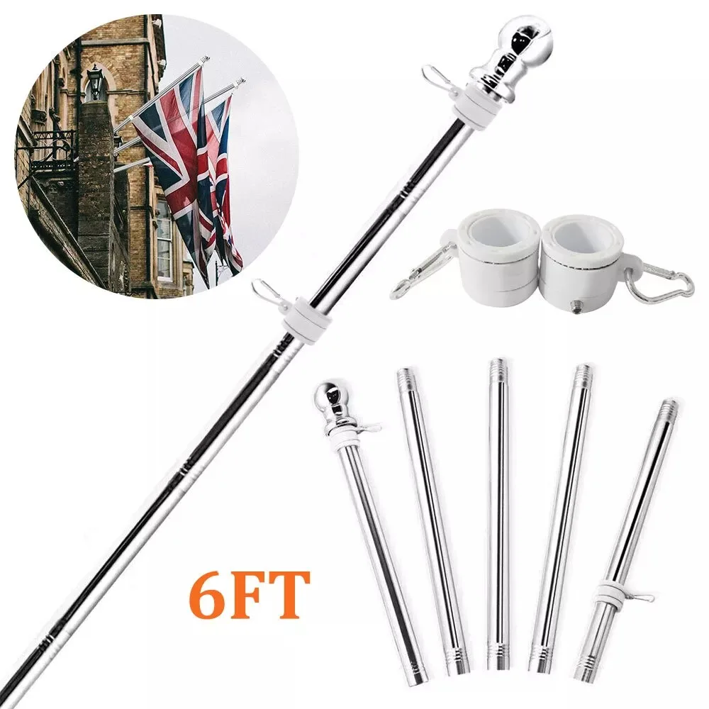 6Ft Flag Pole Kit Wall Mounted Heavy Duty Rotating Flag 360 Degree Rotating with Screws Stand Flagpole Yard Banner Holder