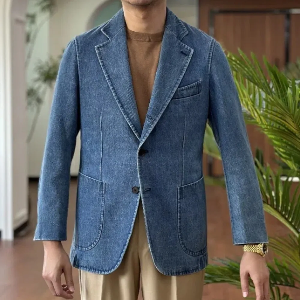 Denim Jacket Men Blazer Masculino Italian Style Blazer Men Lapel Collar Casual Business Hombre Vintage Slim Fit