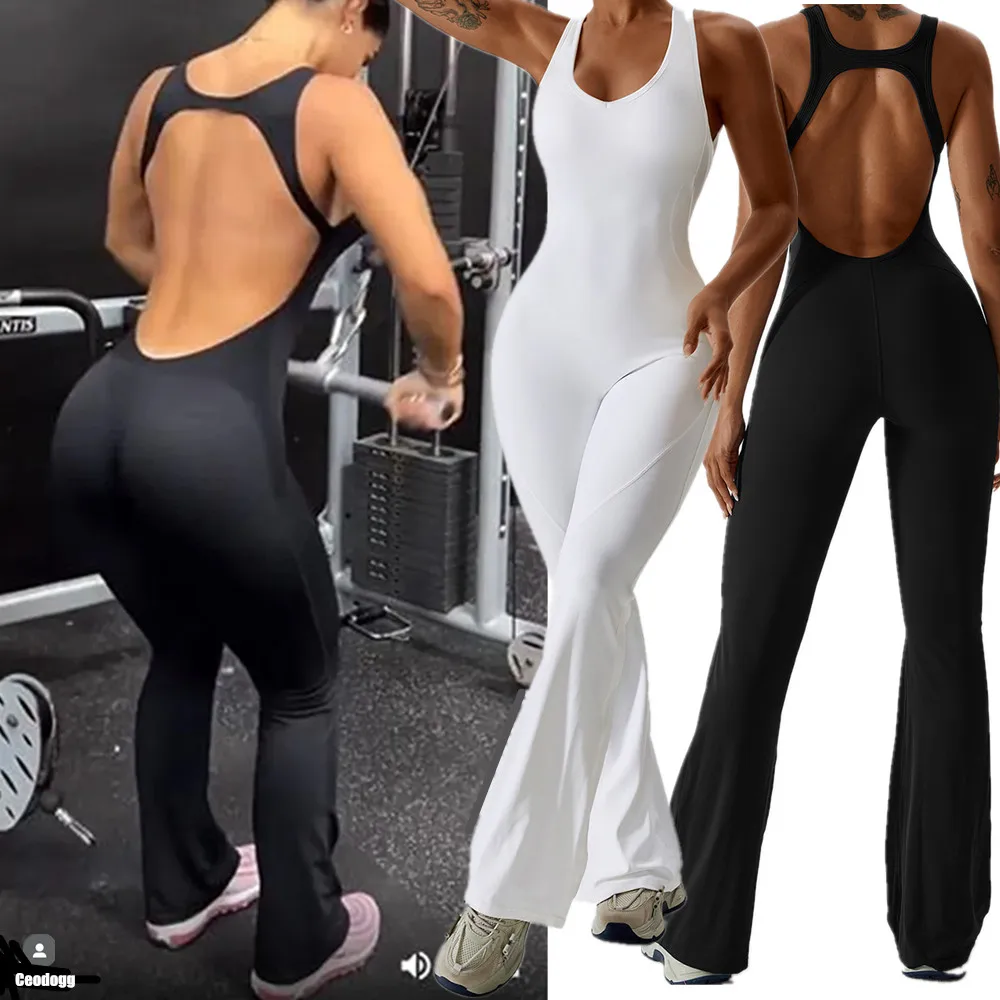 2023 Mini Flare Women Tuta Pad Yoga Set Tuta Intera Allenamento Legging Pagliaccetti Sport Palestra Esercizio Indossare Tuta Attiva