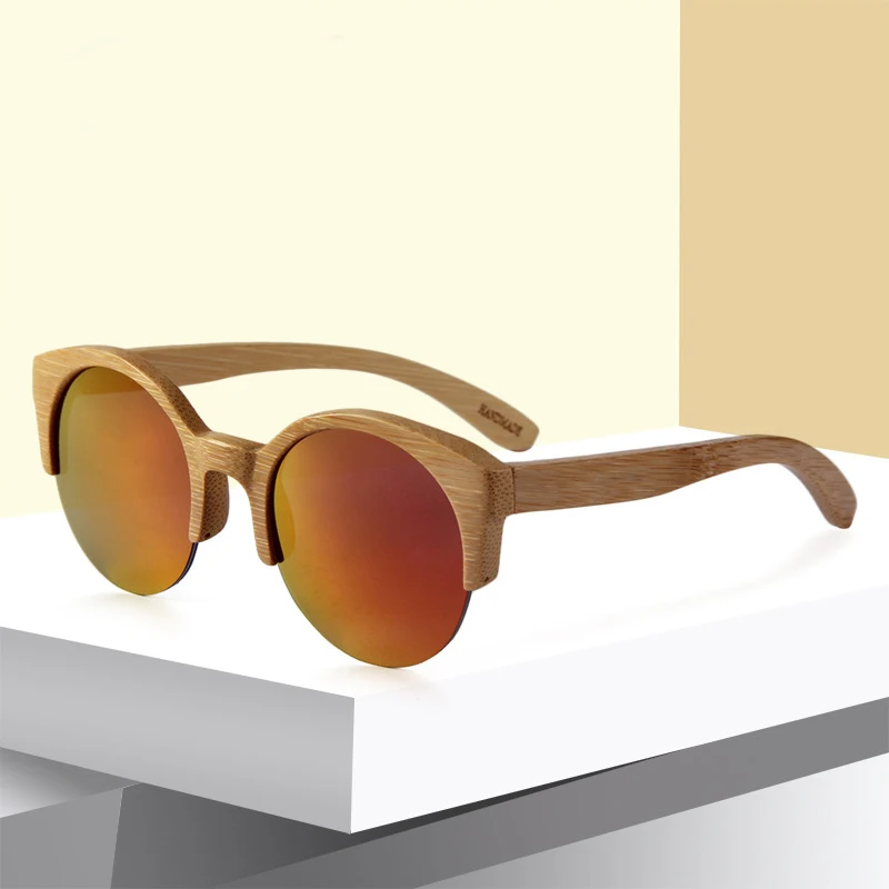 

Mirror Vintage Wood Sunglasses Semi-Rimless Cat Eye Shade Lenses Man’s Fishing Glasses Outdoor Luxury Fashion New Eyewear