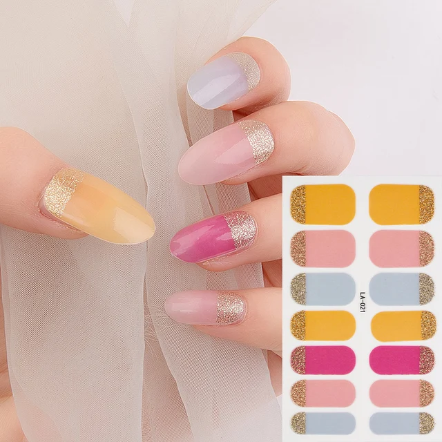 22tips Korea Toe Nail Sticker Wraps Adhesive Decals Toenail Polish Strips DIY Pedicure Foot Decals Manicure Women LA-021(14Tips)