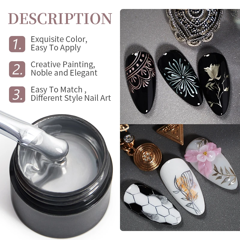 BOZLIN 6 Colors Metallic Painting Gel Rose Gold Silver Mirror Effect For Nail Art Soak Off UV LED Glitter Color Gel Polish