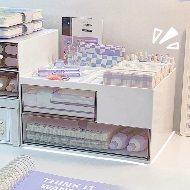 

Stationery Storage Box Drawer Large-capacity Multi-functional Student School Desktop Sundries Box Pen Holder Memo Book Organizer