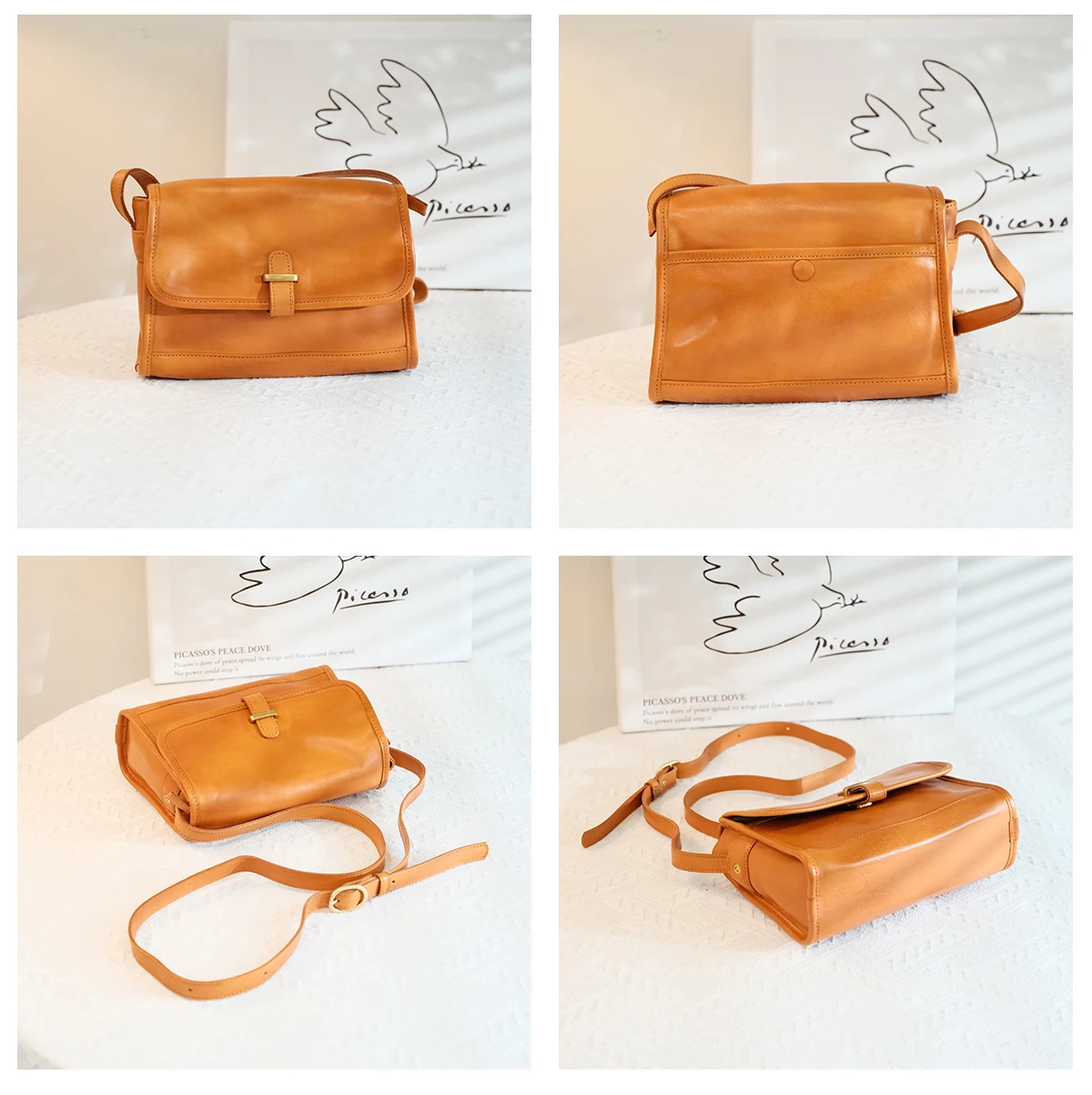 Lässige Vintage pflanzlich gegerbte Rindsleder Damen kleine Umhängetasche Modedesigner handgefertigte Damen Umhängetasche aus echtem Leder – Detail 9