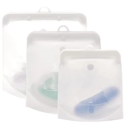 PULISI Silicone Reusable Leakproof Food Storage Bag - 1500ml 50oz - 500ml S (Clear-White)