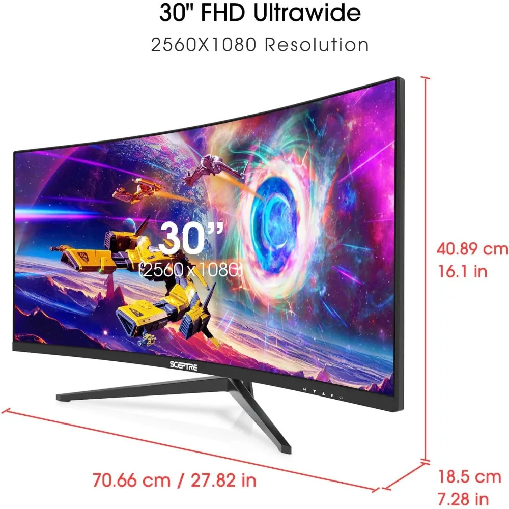 30-inch Curved Gaming Monitor 21:9 2560x1080 Ultra Wide/ Slimup to 200Hz Build-in Speakers 2