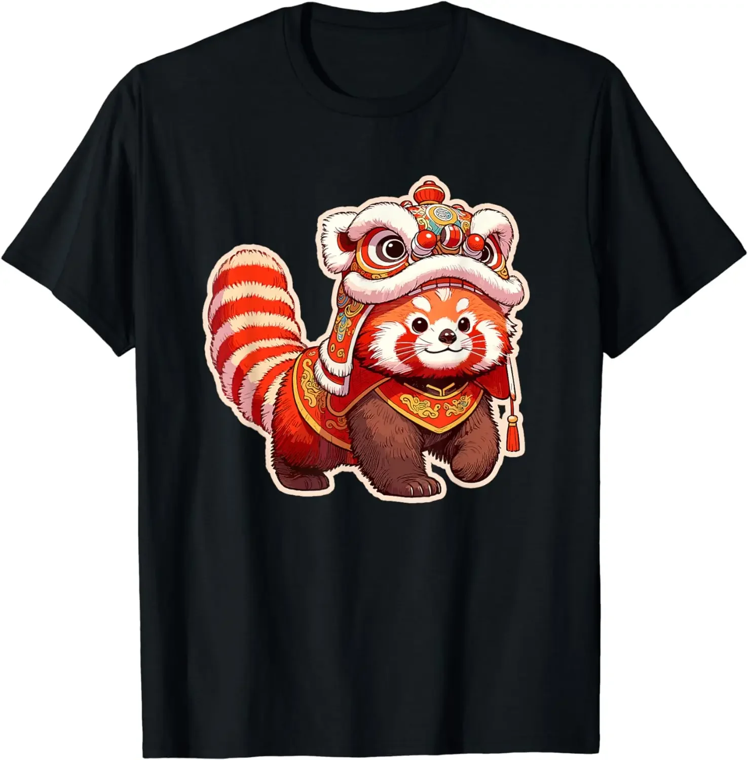 

Chinese New Year Red Panda Lion Dance Lunar New Year 2024 T-Shirt Kawaii Clothes Graphic T Shirts Women Clothing