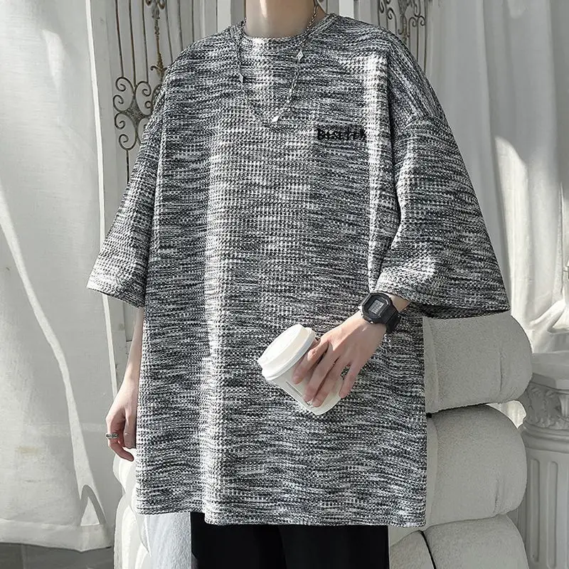 

Tie Dye Jacquard Short Sleeve Men O Neck T Shirt Summer Fashion Hip Hop Punk Personality Oversized Couple Clothes Top Black Blue