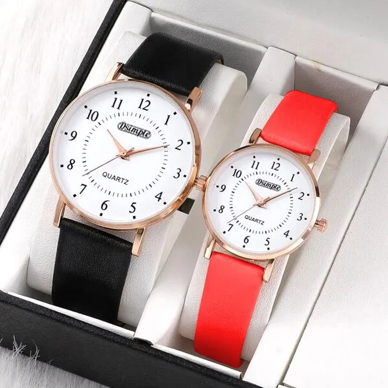 2PCS Lovers Set Watches Luxury Men Women Leather Quartz Watch for Rose Gold Business Casual Wristwatch quartz watch fashion couple watches
