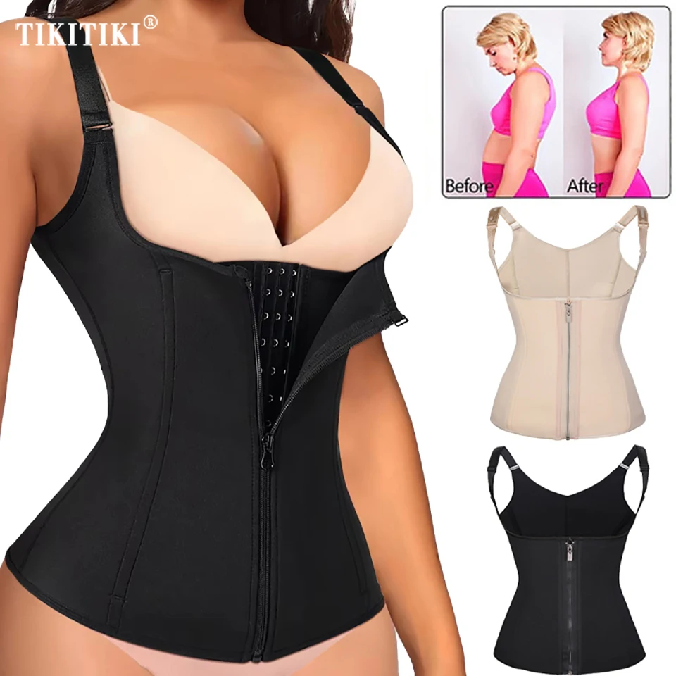 

Women Fajas Waist Trainer Corset Zipper Vest Body Shaper Cincher Shapewear Slimming Belt Sports Girdle Tank Top