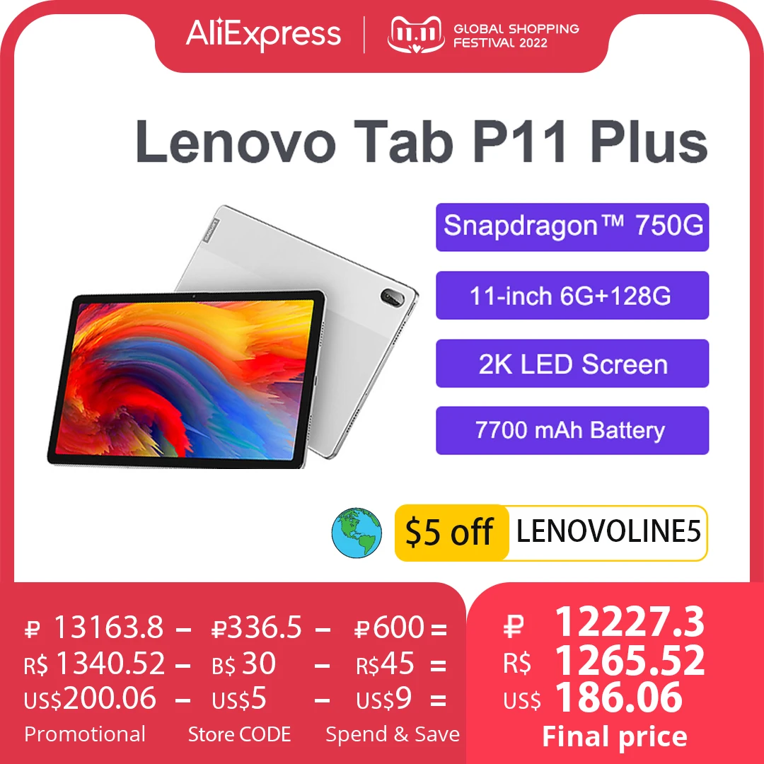  Lenovo P11 plus Pad Plus Snapdragon 750G  OTA Octa Core 6GB 128GB 11 inch 2K Screen Android wifi LTE 