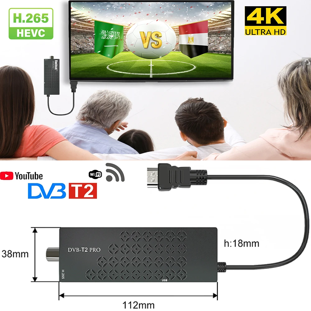 Haohsat TV Stick 4K HEVC DVB-T2 Pro DVB Digital Terrestrial Decoder DVB T2 TV HD Tuner H.265 WIFI Set-Top Box DVB C T2 TV Stick