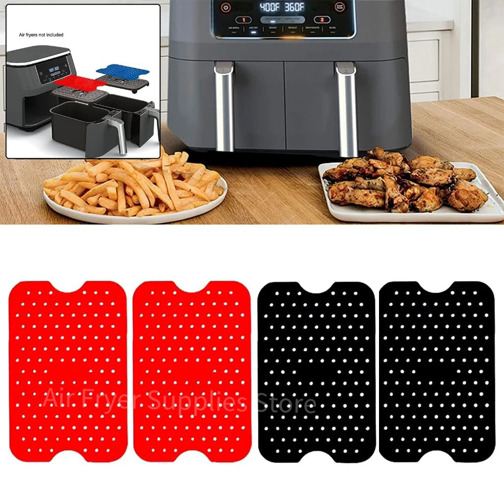2Pcs Silicone Air Fryer Liners Non-Stick Rectangle Baking Mat for Ninja DZ201 DZ401 Air Fryer Accessories