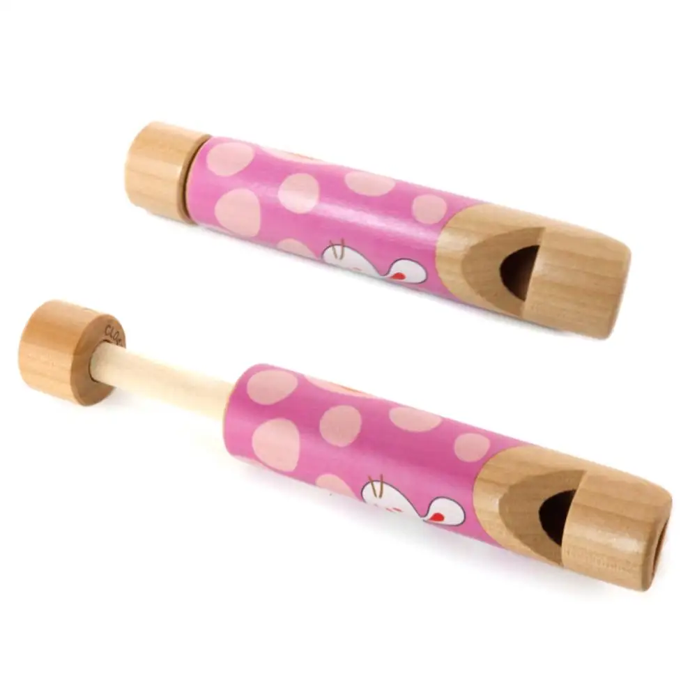 Cartoon Whistle Wooden Push Pull Flute Whistle Musical Instrument Education Kids Toy