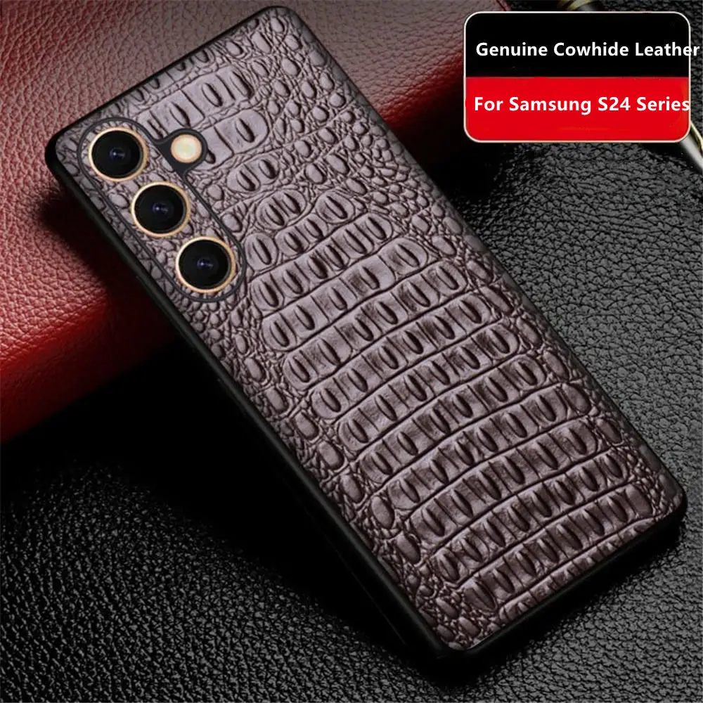 

Тонкий чехол из натуральной кожи крокодиловой кожи для Samsung Galaxy S24 Ultra S24
