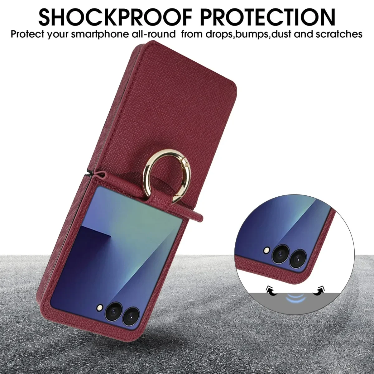 Elegant Leather Wallet Phone Case with Card Slot and Ring Holder Grip - Shockproof Cover