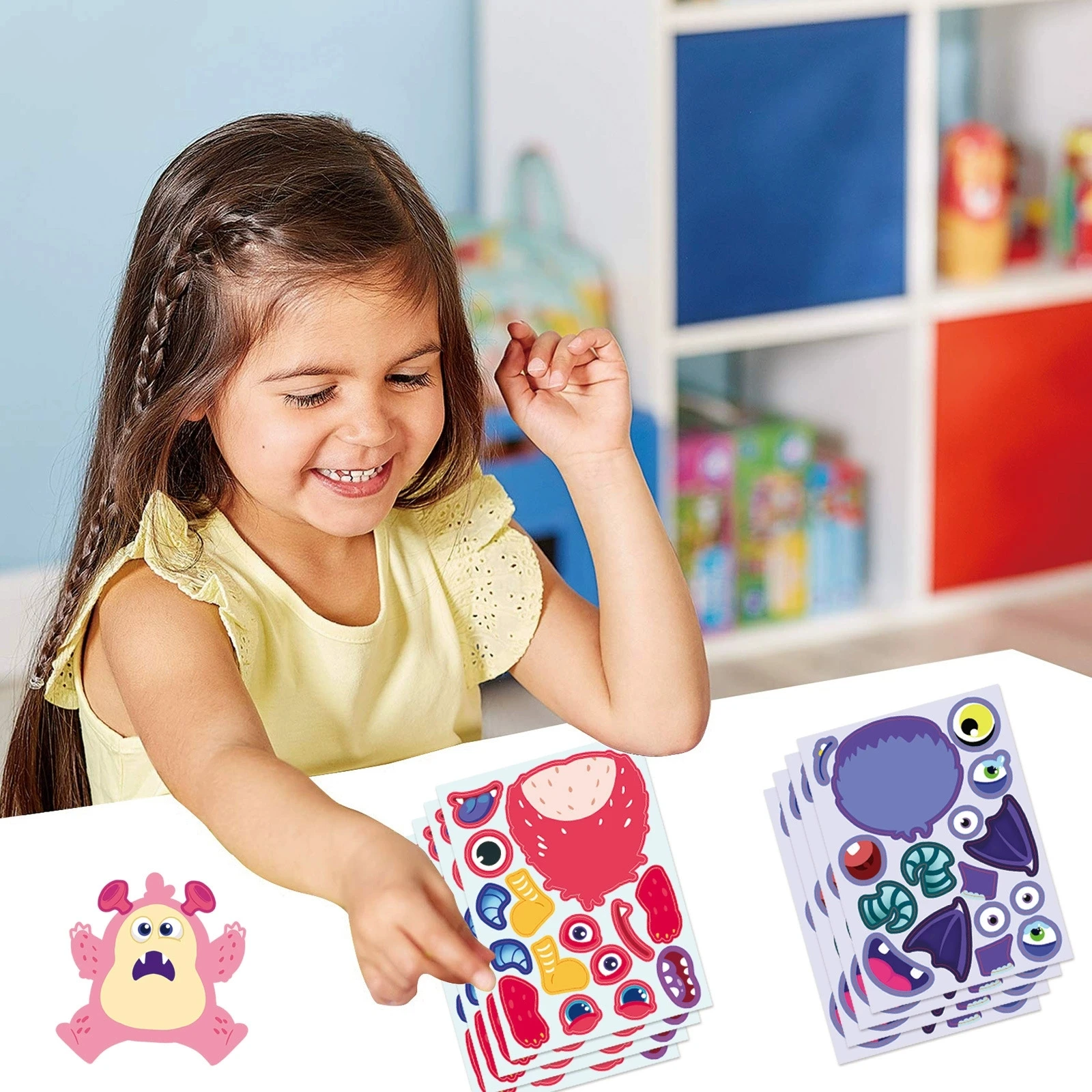 8-16-24 PCS/세트 리틀 몬스터 얼굴 바꾸기 스티커 얼굴 만들기 창의적인 DIY 문구 노트 보상 퍼즐 스티커