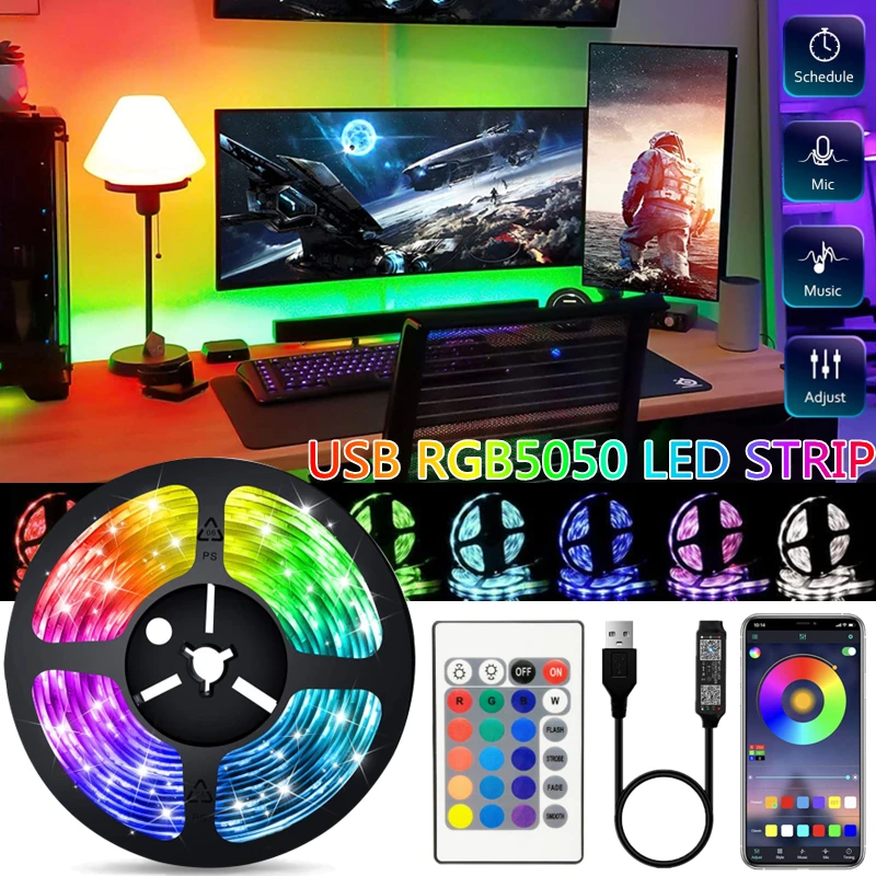 Светодиодная лента RGB 5050 USB 5 В Гибкая Диодная лампа Музыка Bluetooth управление 45-75