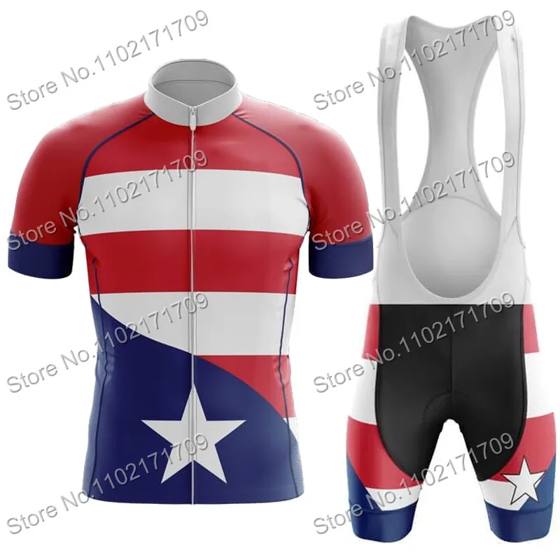Love Puerto Rico Cycling Jersey Set Mens Cycling Clothing Summer MTB Maillot Kit Road Bike Shirts Suit Bicycle Bib Shorts