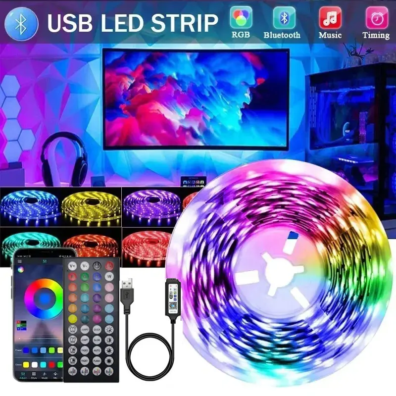 

DC 5V USB LED Strips 5050 White RGB WiFi Bluetooth Led Strip Light TV Background Lighting Tape Home Decor Lamp 5M 10M 15M Ribbon