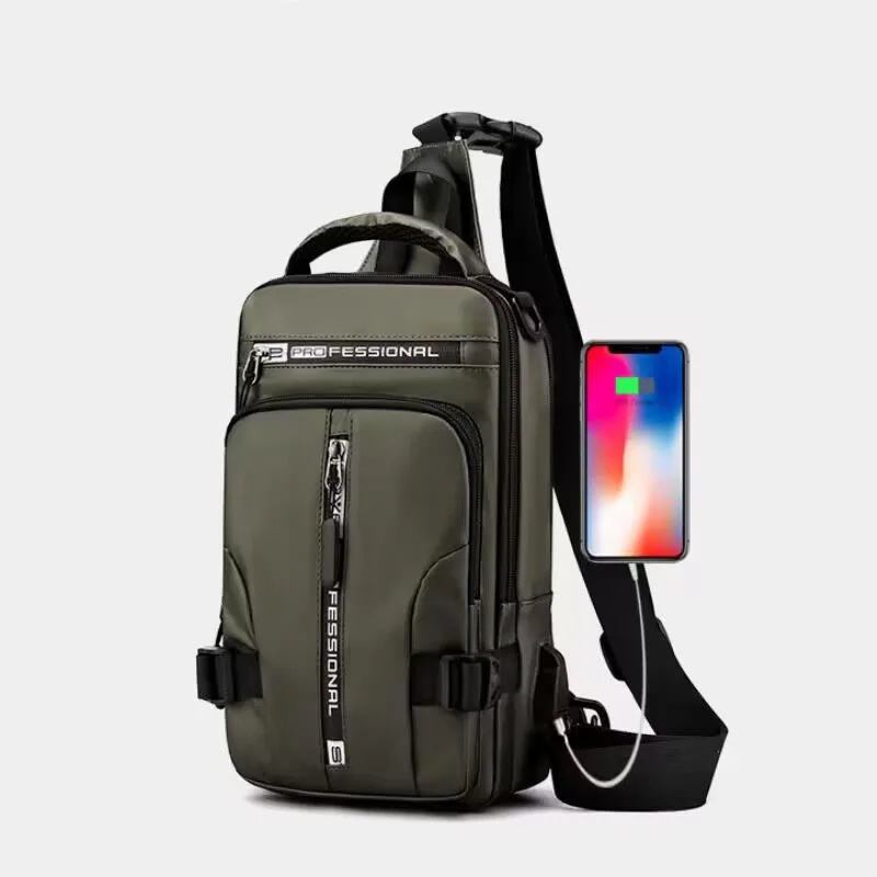 Nuova borsa sul petto da uomo con ricarica USB multifunzionale moda Casual una spalla Crossbody sport zaino in tessuto Oxford